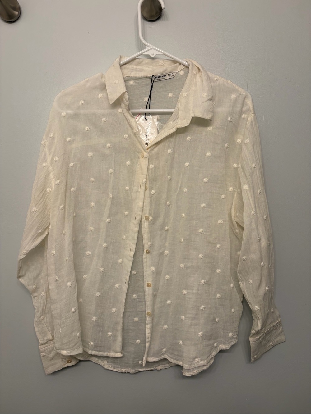 stradivarius Cream Textured Dot Button-Down Shirt